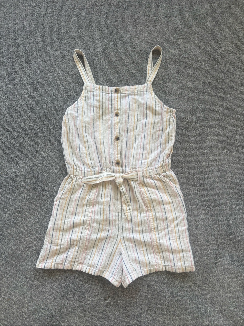 Girls Beige Stripe Tie-Waist Romper - Kids Bottoms